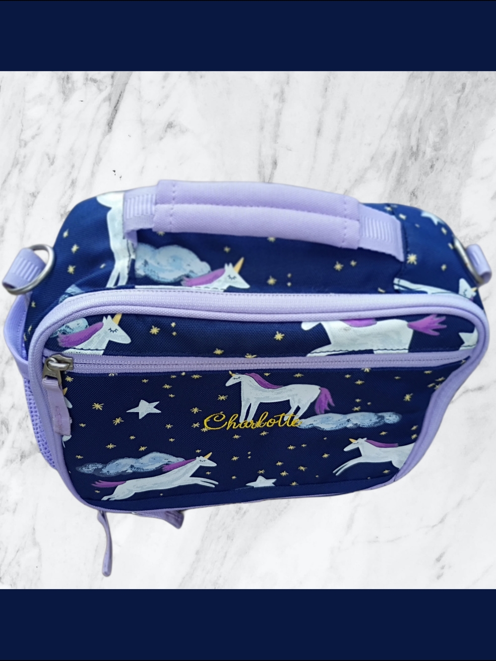 Mackenzie Navy & Lavender Unicorn Lunch Tote - Glow In Dark -Charlotte - Picture 2 of 5